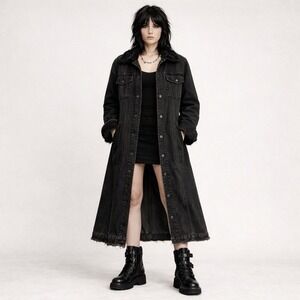 Thom Krom Denim Coat Dress Black Distressed Germany Sz S Avant-garde Grunge